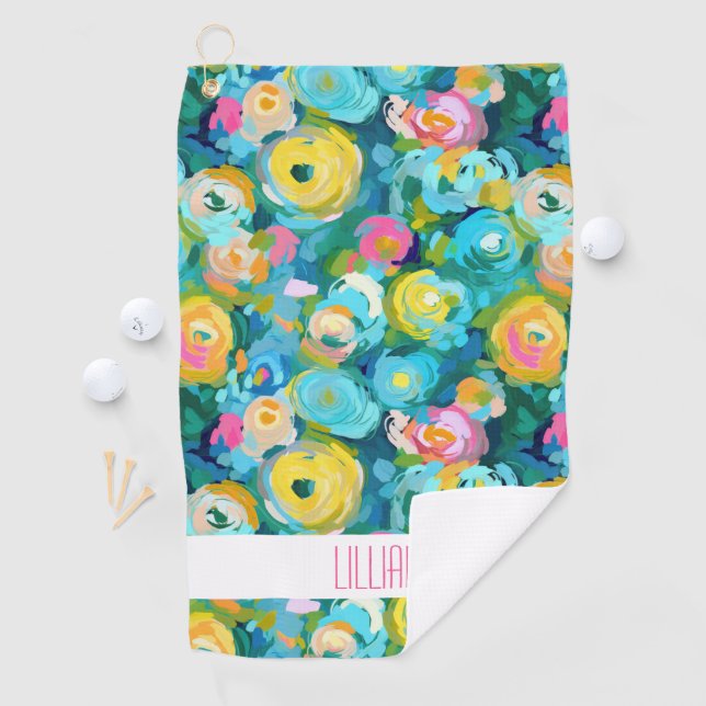 Artisan Painted Floral Colourful Her NAME Fun Golf Towel (InSitu)