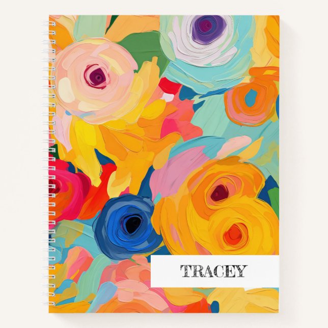 Artisan Painted Floral NAME Colourful Sketchbook Notebook (Front)