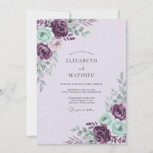 Artisan Plum Mint Leafy Wedding Invitation