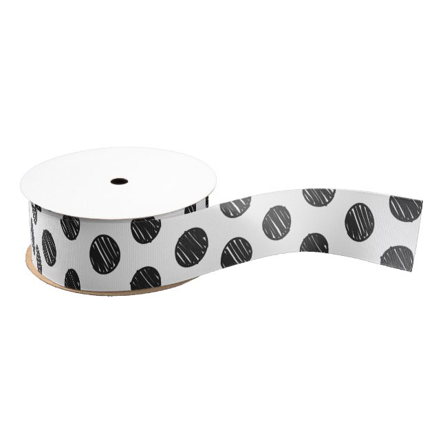 Artisan Polka Dots Black White Chic Modern Fun Grosgrain Ribbon (Spool)