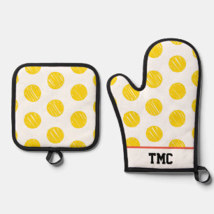 Artisan Polka Dots Pickleball INITIALS Sports Fun Oven Mitt & Pot Holder Set