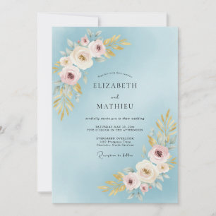 Artisan Powder Sky Peony Wedding Invitation