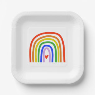 Artisan Rainbow Heart Colourful Modern Fun Paper Plate