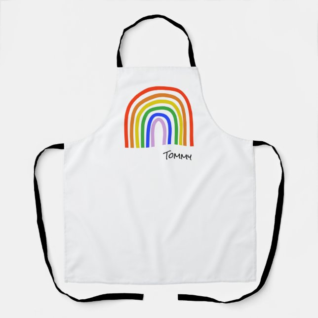 Artisan Rainbow Heart NAME Colourful Love Fun Apron (Front)