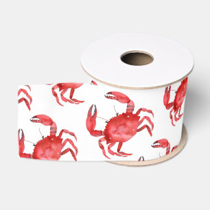 Artisan Red Crab Coastal Colourful Travel Fun Grosgrain Ribbon