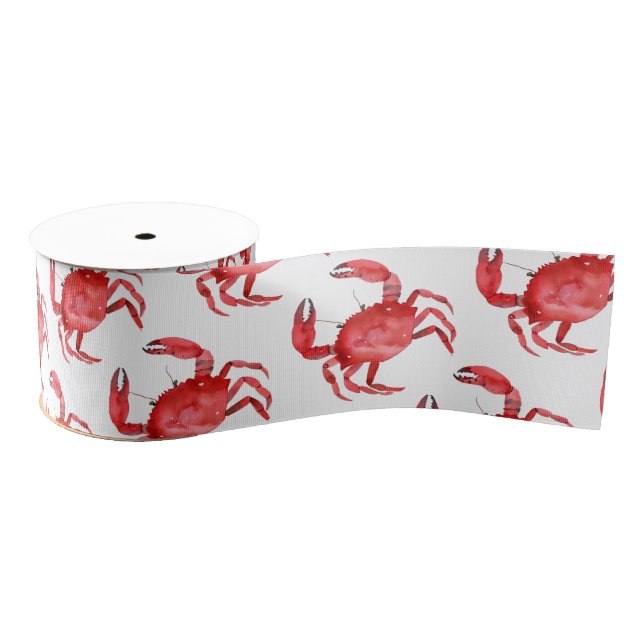 Artisan Red Crab Coastal Colourful Travel Fun Grosgrain Ribbon (Spool)