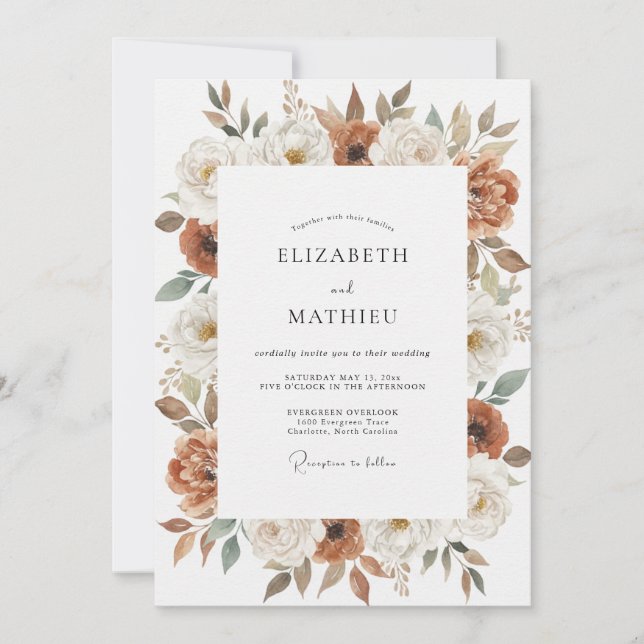 Artisan Rust Peony Wedding Invitation (Front)