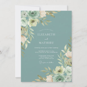 Artisan Seafoam Painted Foliage Wedding Invitation