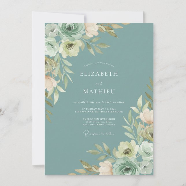 Artisan Seafoam Painted Foliage Wedding Invitation (Front)