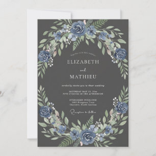 Artisan Slate Azure Wreath Wedding Invitation