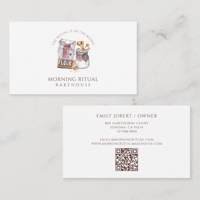 Artisan Watercolor Baker Dessert Caterer QR Code Business Card (Front/Back)