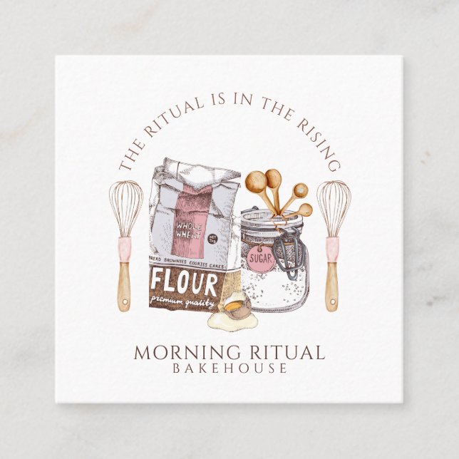 Artisan Watercolor Baker Dessert Caterer QR Code Square Business Card (Front)