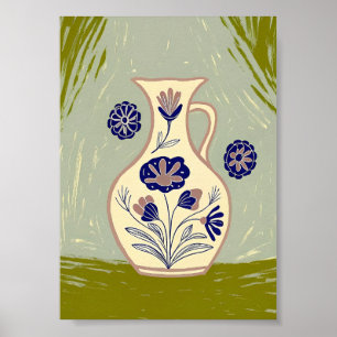 Artisanal Floral Vase Art Print Mediterranean