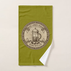 Artisanal French Press Coffee Vintage "Brewed Bath Towel Set