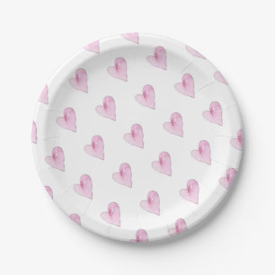 ArtisanPink Heart Watercolos Love Valentines Day Paper Plate
