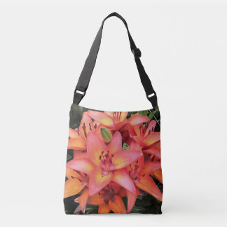 Artisitc Coral Coloured Garden Lilies Crossbody Bag