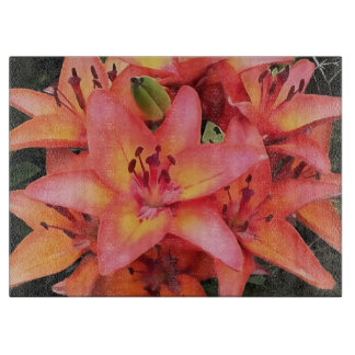 Artisitc Coral Coloured Garden Lilies Cutting Board