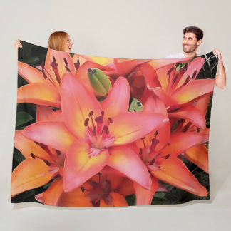 Artisitc Coral Coloured Garden Lilies Fleece Blanket