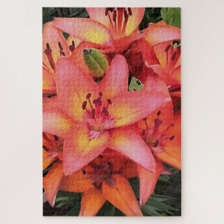 Artisitc Coral Coloured Garden Lilies Jigsaw Puzzle