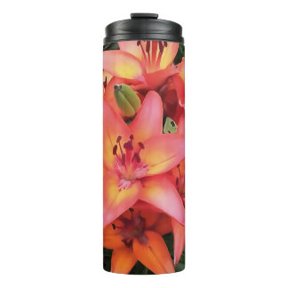 Artisitc Coral Coloured Garden Lilies Thermal Tumbler