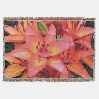 Artisitc Coral Coloured Garden Lilies Throw Blanket