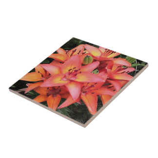 Artisitc Coral Coloured Garden Lilies Tile