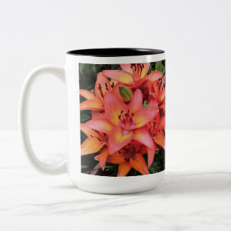 Artisitc Coral Coloured Garden Lilies Two-Tone Coffee Mug