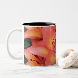 Artisitc Coral Coloured Garden Lilies Two-Tone Coffee Mug