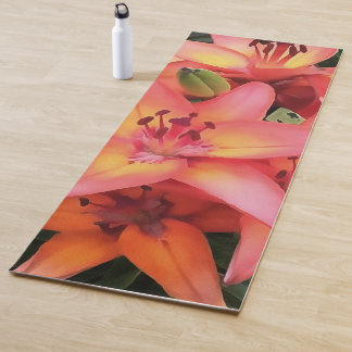 Artisitc Coral Coloured Garden Lilies Yoga Mat