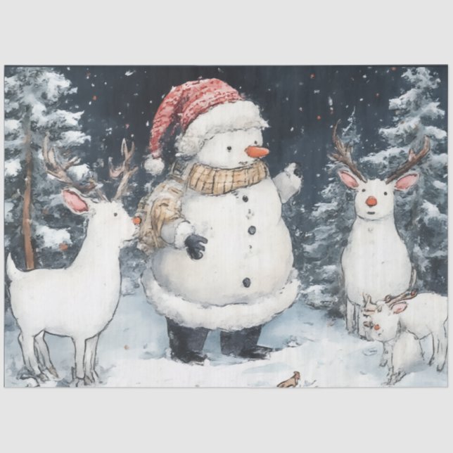 Artisitc Snowman Forest Illustration Christmas  Tissue Paper (Front)