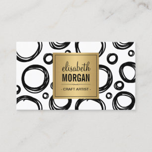 Artist Abstract Sketch Circles and Gold Name Logo Business Card