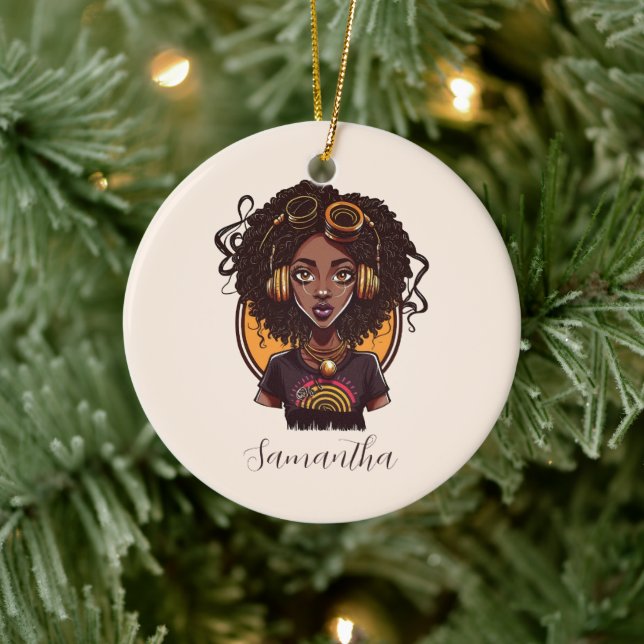 Artist Afro Woman Ceramic Tree Decoration (Tree)