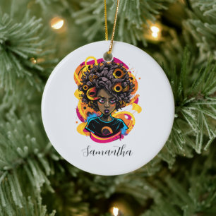 Artist Afro Woman Ceramic Tree Decoration