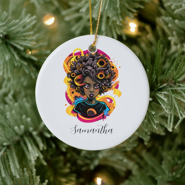 Artist Afro Woman Ceramic Tree Decoration (Tree)