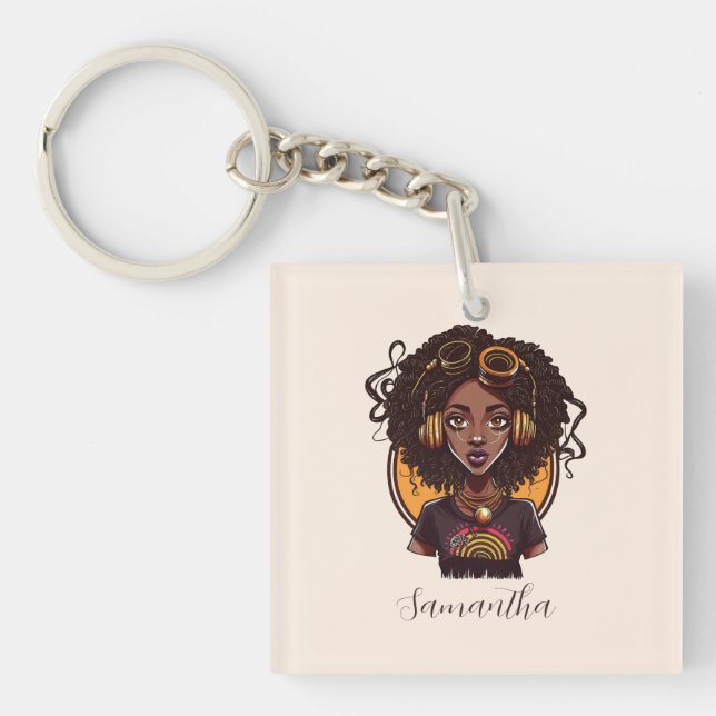 Artist Afro Woman Key Ring (Front)