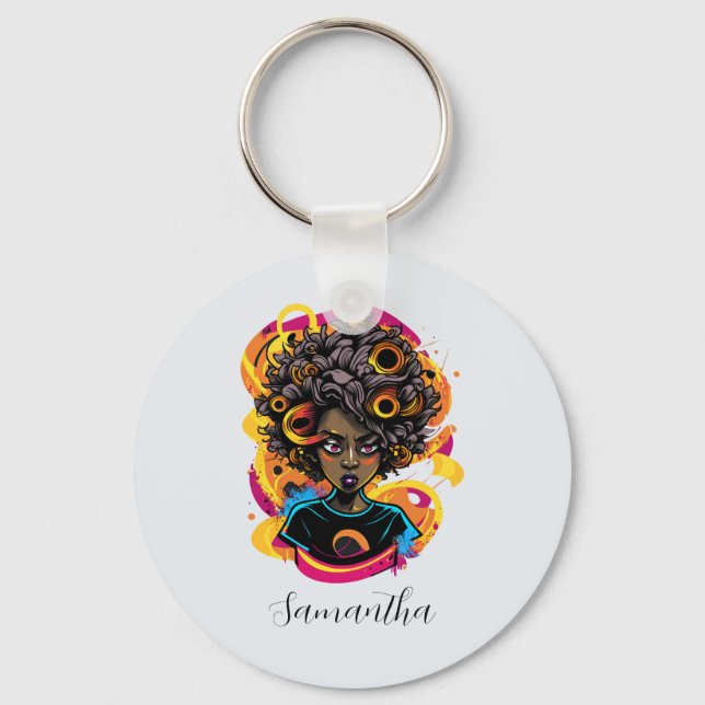 Artist Afro Woman Key Ring (Front)