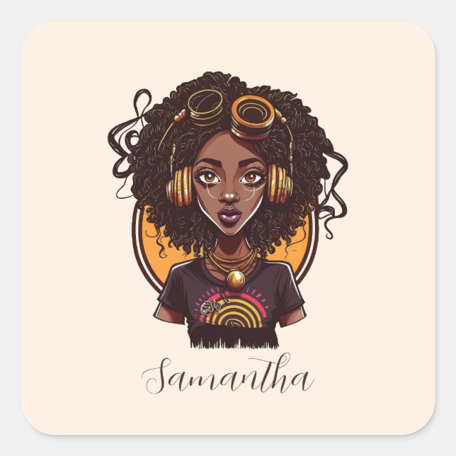 Artist Afro Woman Square Sticker (Front)