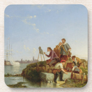 Artist at his Easel and Shipping beyond, 1894 (oil Coaster