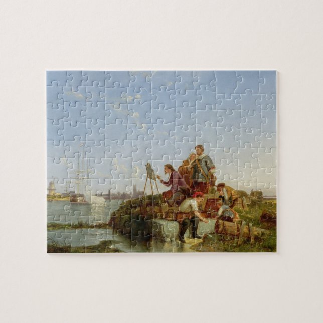 Artist at his Easel and Shipping beyond, 1894 (oil Jigsaw Puzzle (Horizontal)