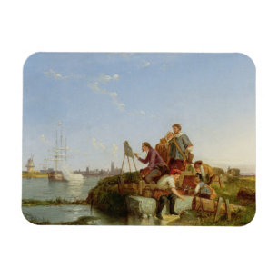 Artist at his Easel and Shipping beyond, 1894 (oil Magnet
