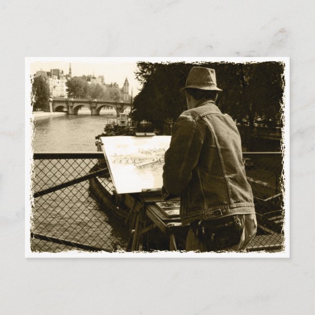 Artist at the Seine river in Paris, France Postcard (Front)