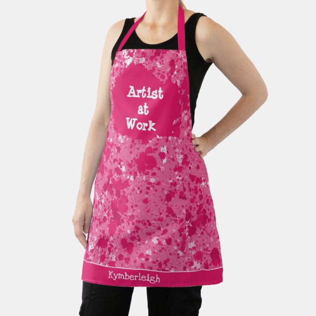 Artist at Work Abstract Pink Paint Splatters Smock Apron (Insitu)