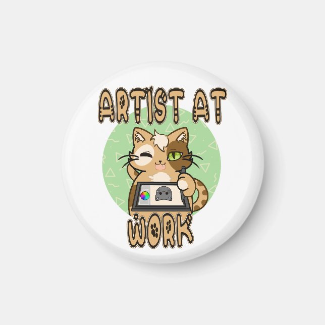 Artist at work - cute cat design magnet (Front)