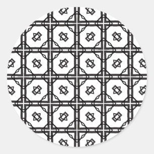 Artist Black White Geometric Double Lined Grid Classic Round Sticker