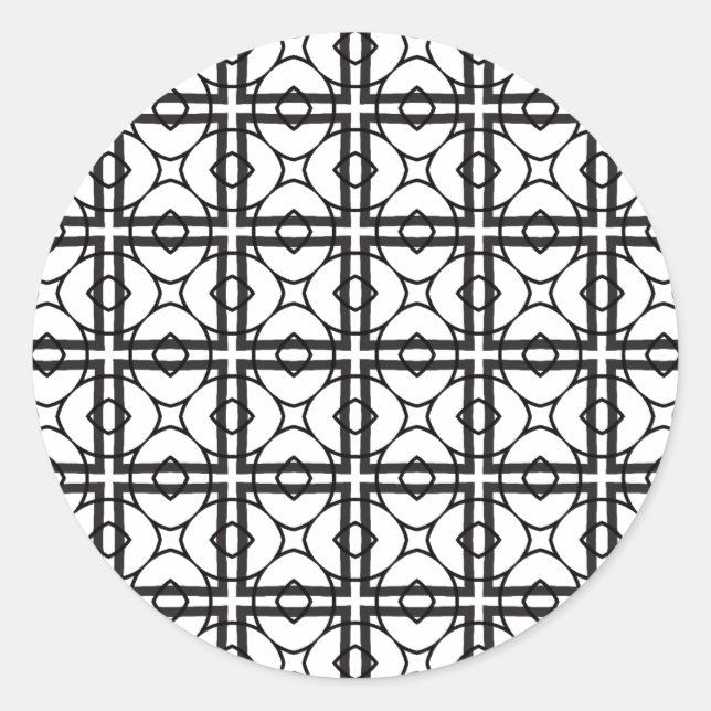 Artist Black White Geometric Grid Background  Classic Round Sticker (Front)