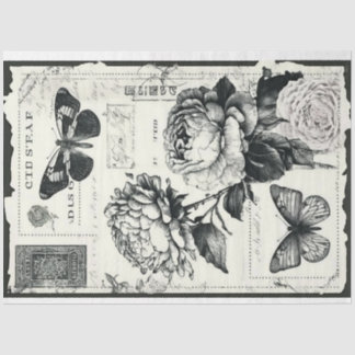 Artist Black White Large Peony Decoupage  Tissue Paper