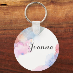 Artist Blue and Pink Watercolor  Key Ring