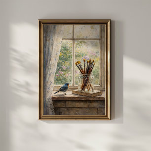 Artist Brushes Window Scene Poster