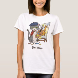Artist Cat - Grey Tabby Painter Kitty Cat Lover T-Shirt