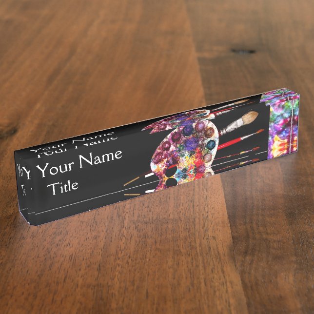 ARTIST COLOR PALETTE AND BRUSHES ,black Nameplate (Side)